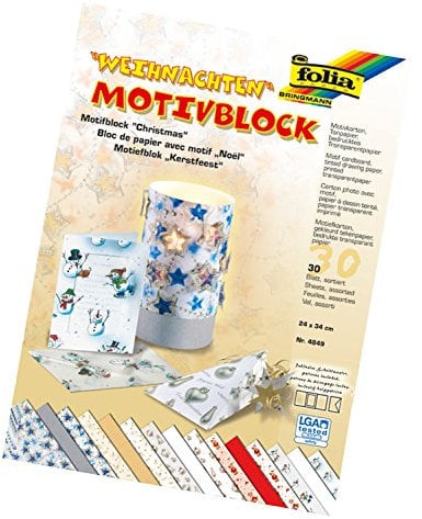 folia 4849 - Motivblock Weihnachten I,24 x 34 cm, 30 Blatt, sortiert, 10 x Motivkarton, 10 x bedrucktes Transparentpapier, 10 x Tonpapier, für vielfältige Bastelarbeiten