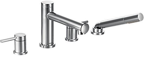 Moen T394 Align 2-Handle Deck Mount Modern Roman Tub Faucet Trim Kit Valve Required Including Single Function Handshower, Chrome