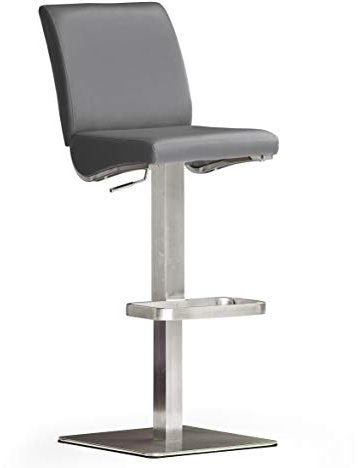 Robas Lund Barhocker Grau mit Lehne Barstuhl drehbar 180 Grad, Hocker höhenverstellbar, PU DI.AZ