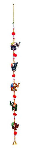 Rastogi Handicrafts Door Hanging Decorative Five Hand Painted Elephant Stringed Together with Beads and small Bell