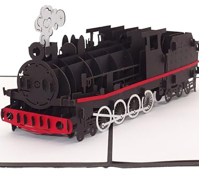Pop Up Karte Dampflok - 3D Geburtstagskarte & Glückwunschkarte Lokomotive mit Eisenbahn Modell aus Papier - Geschenkidee nicht nur für Kinder