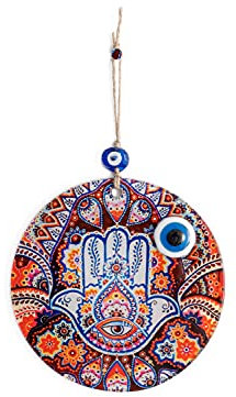 YSN Home Collection Wanddeko Wandschmuck Deko 'Fatimas Hand' Hamsa aus Glas - mit Blauem Auge Nazar Boncuk Talisman