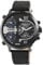 Raptor Limited Herren-Uhr Leder Armbanduhr grau schwarz 3 Zeitzonen 24 Std. Anzeige Tachymeter Datums-/ Wochentaganzeige