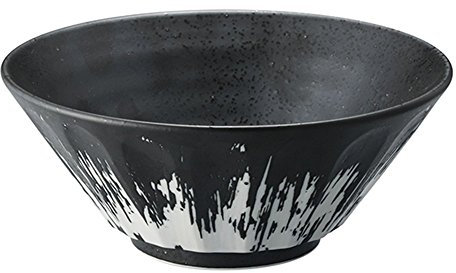 Zen Table Japan Large 50 oz Ramen Noodle, Udon, Pasta, Soup, Donburi Bowl/Serving Bowl Black with Artistic White Paint Scraped-Style (Shinogi) 6.8 -Made in Japan