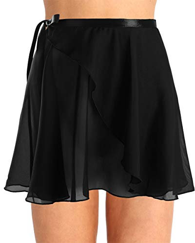 iEFiEL Damen Ballettrock Wickelrock Ballett Chiffon Röckchen Mädchen Ballett Kleidung Tanzrock Trikot Tanz Kostüm in weiß, schwarz, weinrot Schwarz One Size