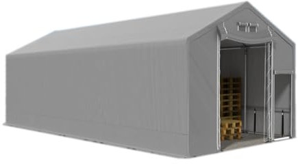 Das Company Lagerhalle 8x12x2.5m grau extra dauerhaft feuersicher wasserdicht ganzjährig Industriezelt haltbar Stahlseile 600g/m² PVC Polar Plus SFR - Pavillon, Winterzelt, Zeltgarage - Lagerzelt