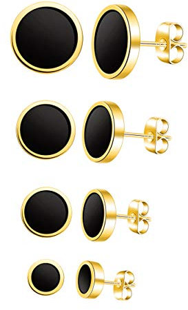 Feilok 4 Paar Edelstahl Herren Ohrstecker Creolen Tunnel Ohrringe für Damen Fakeplug Fake Plug Ohrringe Herren Pierced Earrings gold 6 8 10 12mm Stud Earrings Set