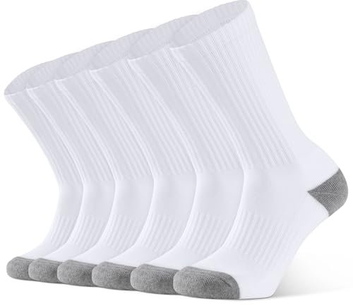 CLOSEMATE 6 Paia Calzini Sportivi Uomo Cuscino Cotone Traspirante Terry Atletico Calze per Lavoro Corsa Camminate 2Bianco 39-42 M