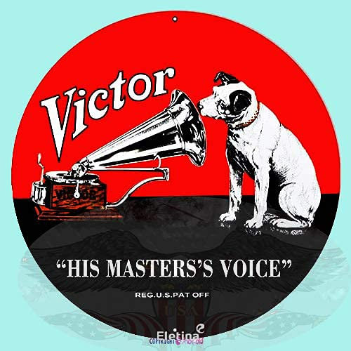 Eletina Rundes Aluminium-Blechschild His Master's Voice-RCA Nipper Victor Record Phonograph, Retro-Look, Heimdekoration, Club-Barposter, 30,5 x 30,5 cm
