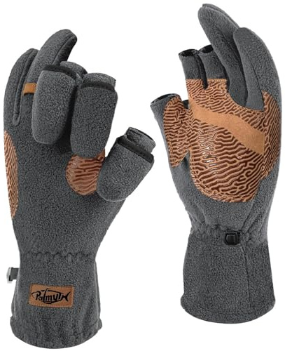 Palmyth Magnetische Fleece-Angelhandschuhe, wandelbar, 3 Finger, Eisangeln, warm für kaltes Wetter und Winter, Männer, Frauen, Fotografie, Laufen im Freien