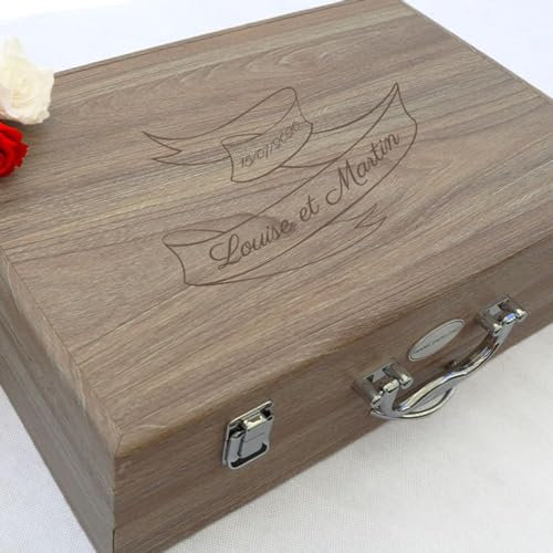 Ménagère 48 pièces gravée avec les prénoms des mariés - Ensemble de couverts pour mariage ou célébrations - Couverts en acier de haute qualité