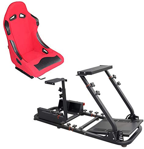 MODAUTO Cockpit SimRacing Gaming, Soporte de Simulacion, Plegable con Asiento Deportivo Backets o Semibaquets Compatible con Logitech G25/G29/G27/G920 Modelo N820B+N050