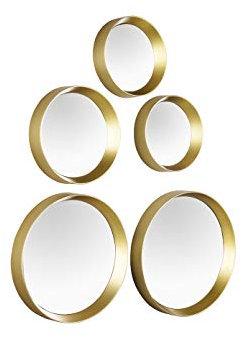 Deko Wandspiegel VIVIEN 5 teilig mit rundem Rahmen in Gold