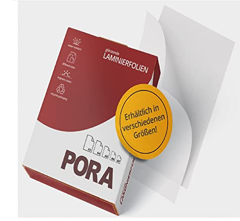 PORA PREMIUM Laminierfolien in A3 A4 A5 A6 A7 Visitenkarten in 100-500 Stück versch. Stärken (A6 80 mic/ 100 Stück)