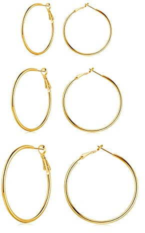 Josfeva 925 Sterling Silber Creolen Set - 40/50/60mm Ohrringe Groß für Damen - Gold Endless Huggie Rund Kreolen - Klapp-Ohrhänger für Frauen Mädchen
