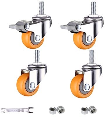 Rollen für Möbel mit Gewinde, Transportrollen Kugellager Einschraubmuffen leises Krippen Rollen Nylon Rollen mit Schraubenspindel 1.25 Zoll Für Schlafzimmer Bad (32mm/M6,Schwenkräder x2 +Bremse x2)