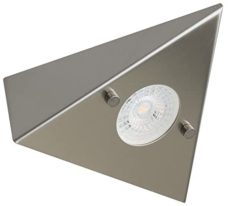 Trango 1er Erweiterungsset 6739-12N Küchenunterbauleuchte inkl. 1x 4,8 Watt LED Modul 3000K warmweiß direkt 230 Volt *COOK* Einbauleuchte, Einbaustrahler aus Edelstahl, Dreieckleuchte, Schrankleuchte