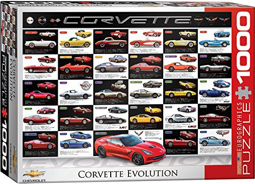 empireposter Chevrolet Corvette - Evolution - 1000 Teile Puzzle im Format 68x48 cm + Deluxe 3er Set Puzzle Zubehör