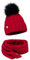 ELIMELI® Mütze Schal Damen Winter Kombi Set - Warme Strickmütze Wintermütze Mit Bommel und Passender Schal - Slouch Strick Beanie Bommelmütze (Rot - Set)