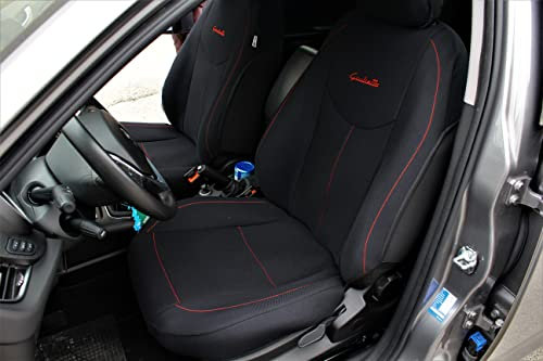 Italfodere Paar Vordersitzbezüge kompatibel mit Alfa Romeo Giulietta Schwarz mit roten Nähten