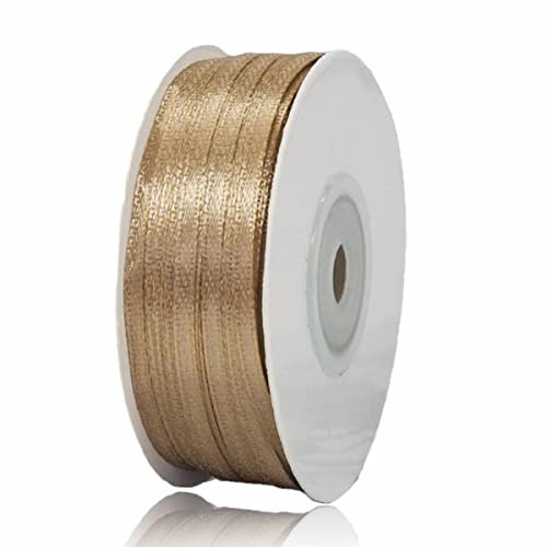 Geschenkband Champagner Gold 3mm Breit, 91 Meters Satinband Geschenkbänder Stoff Schleifenband Dekoband zum Geschenkverpackung, Bastelarbeiten, Geburtstag und Hochzeitsdekoration
