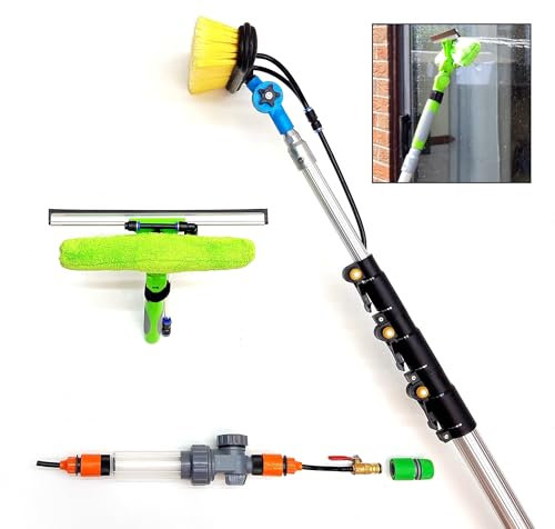 16ft-20ft-24ft Telescopic Water Fed Window Cleaning Pole, Solar Panel Conservatory Cleaning, Hose Fed Extendable Extended High Reach Hose Fed Brush Kit