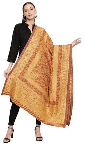 La Vastraa Golden Border Kani Schals und Wraps für Abendkleider - Wollschal - gelber Senfschal, Senf, Einheitsgröße