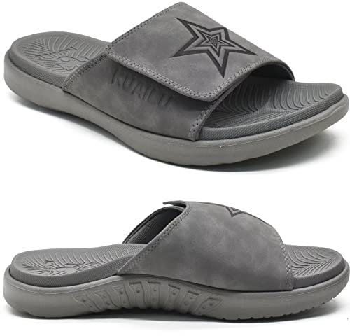 KuaiLu Mens Orthotic Slides Soft Cushion Sport Sandals with Plantar Fasciitis Arch Support Adjustable Open Toe Summer Slippers Slip on Indoor Outdoor Grey Size 10.5
