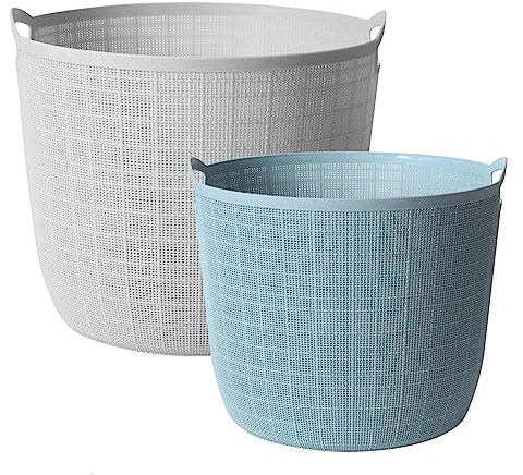 Laundry Basket,Set of 2 Washing Basket Plastic Laundry Bins Hamper Basket with Easy Carry Handles Home Organization for Laundry Room, Bedroom, Bathroom