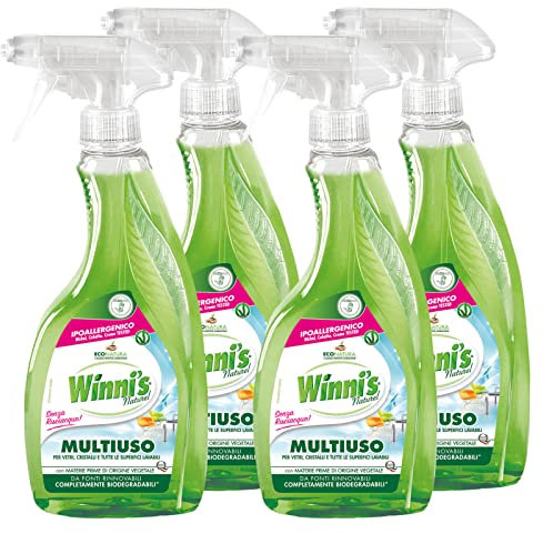 Winni's Naturel Multi-usages Nettoyant spray pour toutes les surfaces sans rinçage hypoallergénique avec matières premières d'origine végétale entièrement biodégradables – 4 flacons de 500 ml
