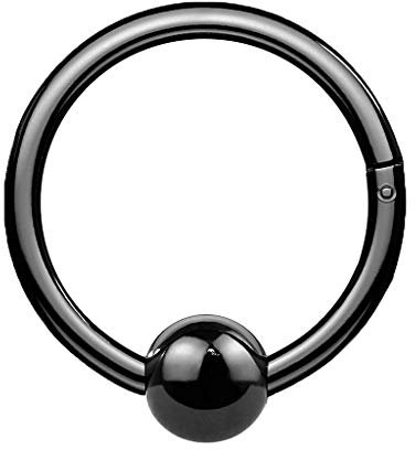 Piercingfaktor Titan Clicker Scharnier Ring mit Kugel Nasen Piercing Septum Tragus Helix Nase Nasenring Nasenpiercing Ohr Knorpel Segment Klicker Schwarz 1,6mm x 12mm x 4mm