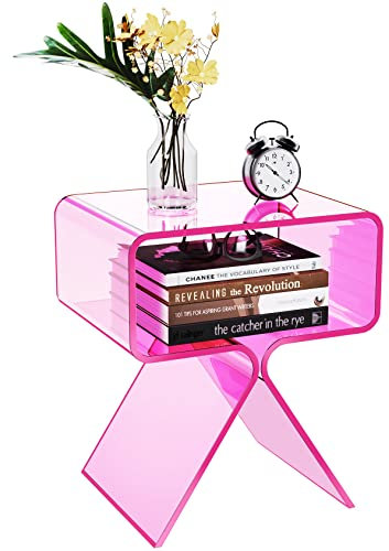 solaround Table d'Appoint en Acrylique, Petite Table de Chevet, 39 x 30 x 45 cm, pour Salon, Chambre (Rose)