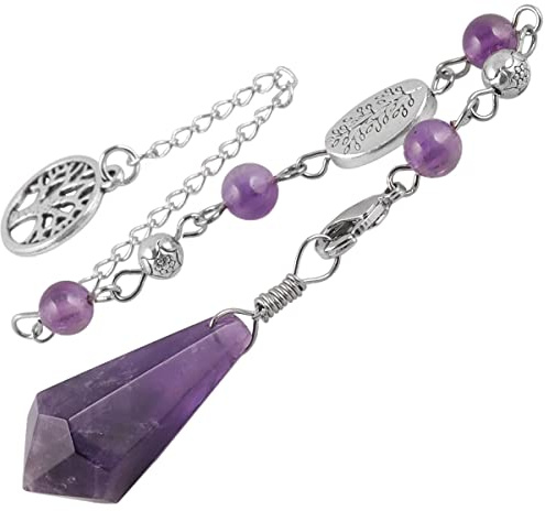 KYEYGWO Pendule Reiki Divination Radiation, Arbre vie Prismatique Collier Hexagonal Avec Claw Fermoir, Améthyste