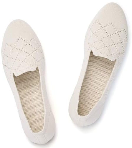 Puxowe Women's Ballet Flats Shoes Slip On Knit Dress Shoes Pumps Round Toe Ballerinas for Woman Comfort Soft 7.5 UK Beige