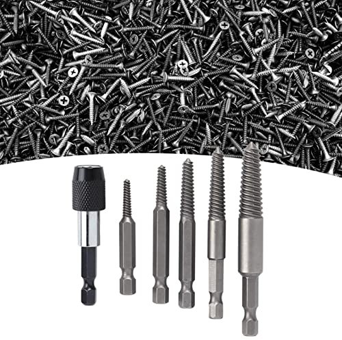 Extractor de Tornillos, Extractor de 6 Tornillos sin Cabeza Perno Roto Herramienta de Extracción de Espárragos con Mango Hexagonal Herramienta de Extracción Eléctrica, Accesorios