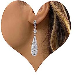 Inateannal Pendientes de lágrima de diamantes de imitación Pendientes largos de cristal de plata Pendientes de lágrima Cz Pendientes de novia de diamantes de imitación brillantes Joyas para mujeres