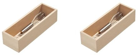 iDesign Schubladeneinsatz für die Küche, Besteckkasten aus Paulownia-Holz für die Küchenschublade oder den Schrank, Schubladen Organizer für Besteck, beige, 25.4x8.5x6.9cm (Packung mit 2)