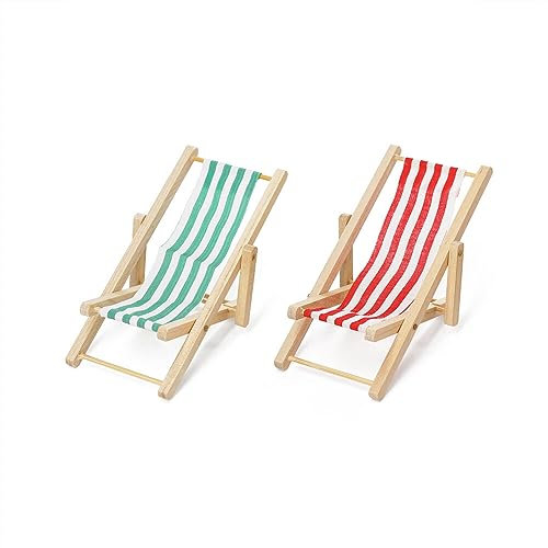 Odoria 1/12 Miniatur Strandstuhl Liegestuhl Puppenhaus Zubehör, 2 Stück, Rot and Grün