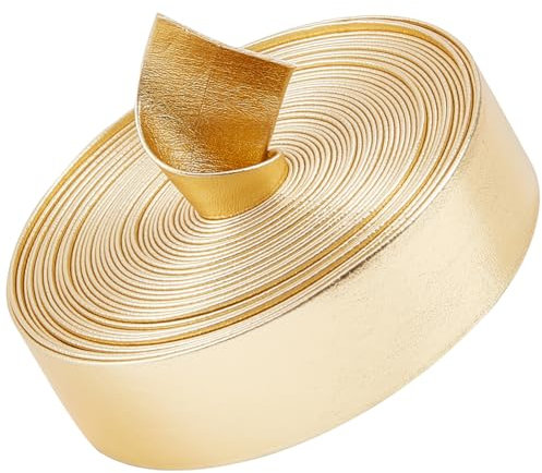 GORGECRAFT 5m 20mm Breite Goldfarbene Metallic-Lederstreifen Glänzendes Lederband Seilschnur Spitzenabstreifer Flache Perlenschnur Doppelseitiges Leder-Kunstband Für Halskette Schmuckgürtel