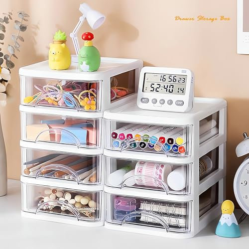 Organizador de Escritorio con 4 Cajones, Organizador de Mesa de Plástico con Cajón, Multifuncional Caja de Almacenamiento para La Escuela, la Oficina y el Hogar