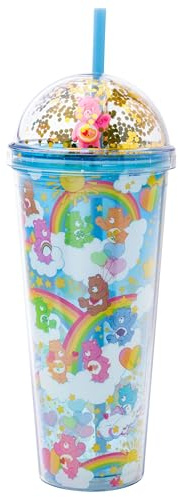 Silver Buffalo Care Bears Rainbows 24-Ounce Confetti Carnival Cup with Dome Lid and Straw