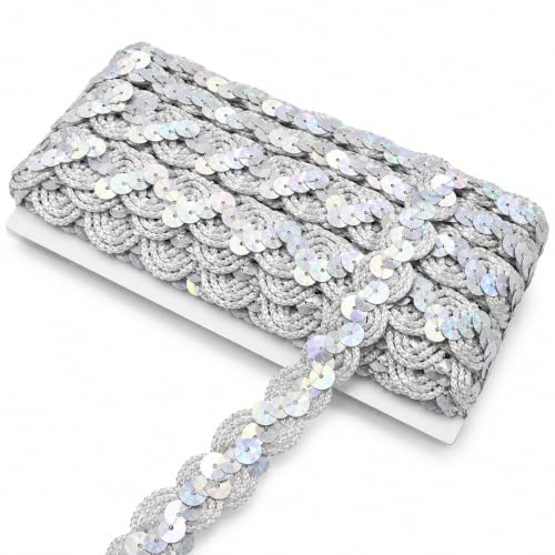 Paillettenband 15 mm x 25 Yards – Glitzer Wellenborte zum Nähen & Basteln | Glänzende Paillettenborte in Wellenform für Tanzkostüme, Kleider, Taschen, Haaraccessoires, Deko & DIY-Nähprojekte