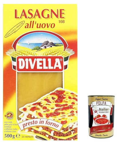 Italian Gourmet Pasta Lasagne all'uovo n.108 Eiernudeln für Ofen 8 x 500g | Sfoglie porose, 100% grano italiano; schnell schichtbar, ideal bei Aufläufen, Gesamtnettogewicht 4 kg + Kostenlos Polpa 400g