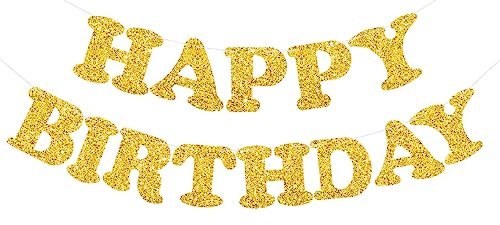 TONIFUL Gold Happy Birthday Banner-NO DIY- Glitter Party Banner Pre-Strung Gold Girlande Ready to Use Birthday Party Dekorationen für Dekor