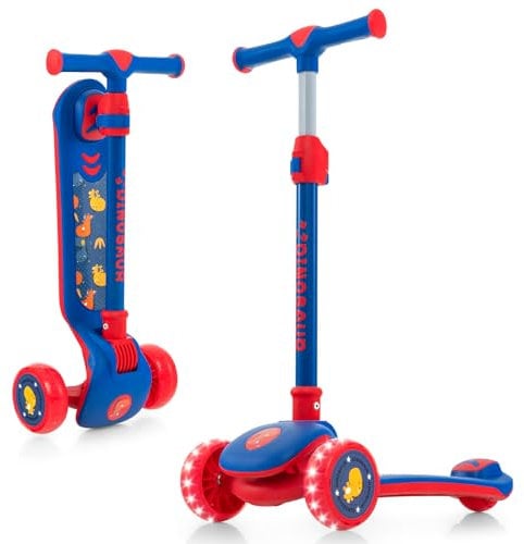 COSTWAY Kinder Roller klappbar, Kinder Scooter mit PU LED Rädern & Hinterbremse, Tretroller höhenverstellbar, Cityroller Kickscooter für Jungen und Mädchen ab 3 Jahren (Blau)