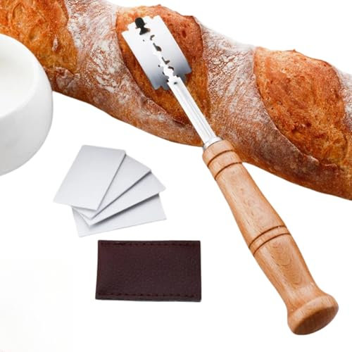 IATAHI Lame Boulanger,Lame Boulanger et 5 Pcs Lames,Lame Pain Boulanger,Couteau à Pain,Bois Pain Faisant Le Rasoir,Lame Boulanger Acier Inoxydable,pour Pain Accessoire de Boulangerie