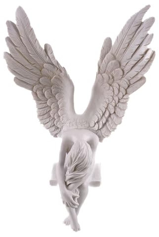 Kremers Schatzkiste - Dekofigur Großer Engel der Traurigkeit Kantenhocker 40 cm Weiß Angel Engelsfigur zum hinstellen für den Innenbereich Polyresin Angel of Sadness