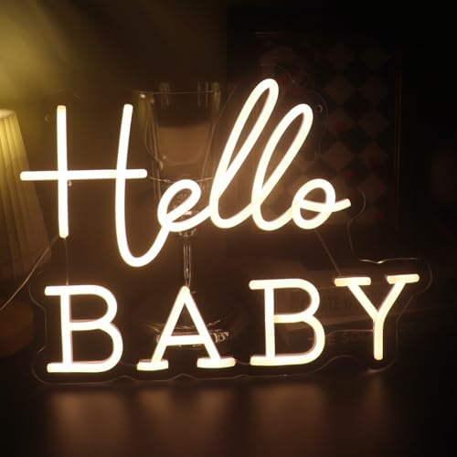 Hello Baby Neon Signs Led Gender Reveal Party Welcome Baby Decorations Neon Letters Signs Pregnancy Announcement Party Supplies Baby Shower Yard Signs(warm white)