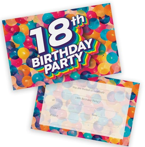 Party-Einladungen zum 18. Geburtstag, für Männer und Frauen, Regenbogen-Luftballons, 20 Stück, für Erwachsene, Geburtstagseinladungen für Freunde, Familie, A6, Geburtstagsparty-Einladungskarten mit