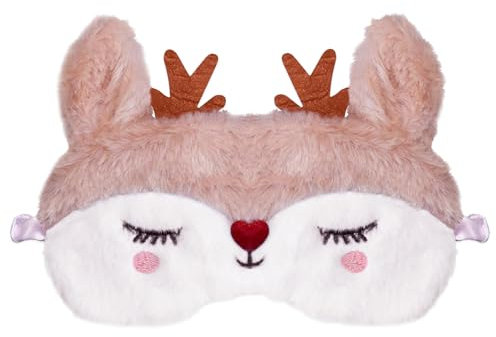 Weihnachten Rentier Schlafmaske, 3D Süße Weiche Plüsch Schlafmaske Cartoon Augenmaske Lustig, Kinder Schlafmaske Rentier Schlafmaske Weihnachten für Nacht Nickerchen Reisen Kinder Mädchen Frauen (A)